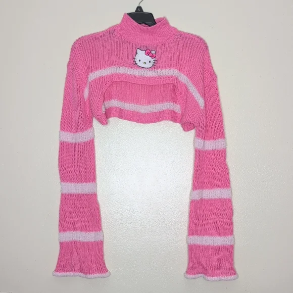 Hello Kitty Stripe Bolero Crop Shrug Hot Topic Women Pink and White SM - Picture 2 of 7
